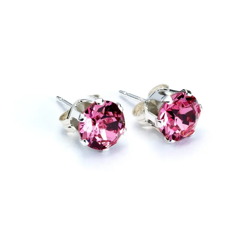 Rose Pink Crystal Stud Earrings – Sterling Silver Posts 1