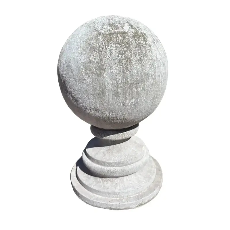 Round Cement Garden Finial With Ball Top And Circular Base – 15-Inch Outdoor Lawn Ornament 1