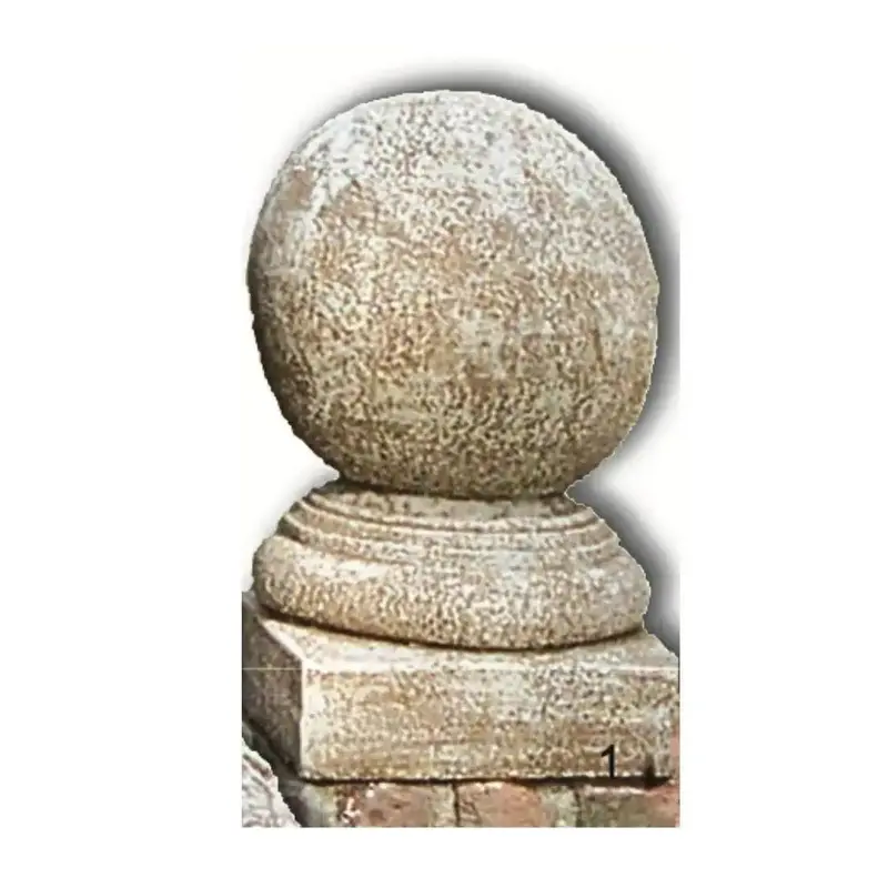 Round Cement Garden Finial With Ball Top And Square Base – 15-Inch Outdoor Lawn Accent 1