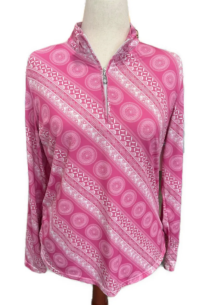 San Soleil Pink-And-White Patterned Golf Pullover – Size L (Msrp $90) 1