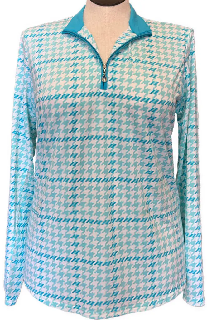 San Soleil Women'S Blue-And-White Houndstooth Golf Sun Shirt – Size Xl 1