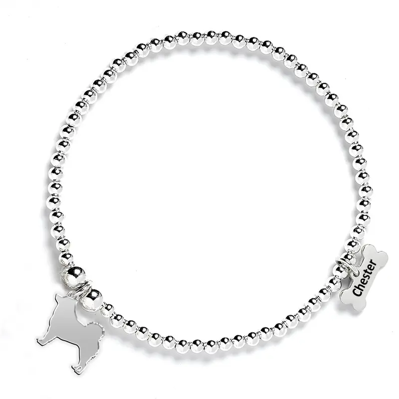 Schipperke Silver Beaded Bracelet Featuring Distinctive Silhouette Design 1
