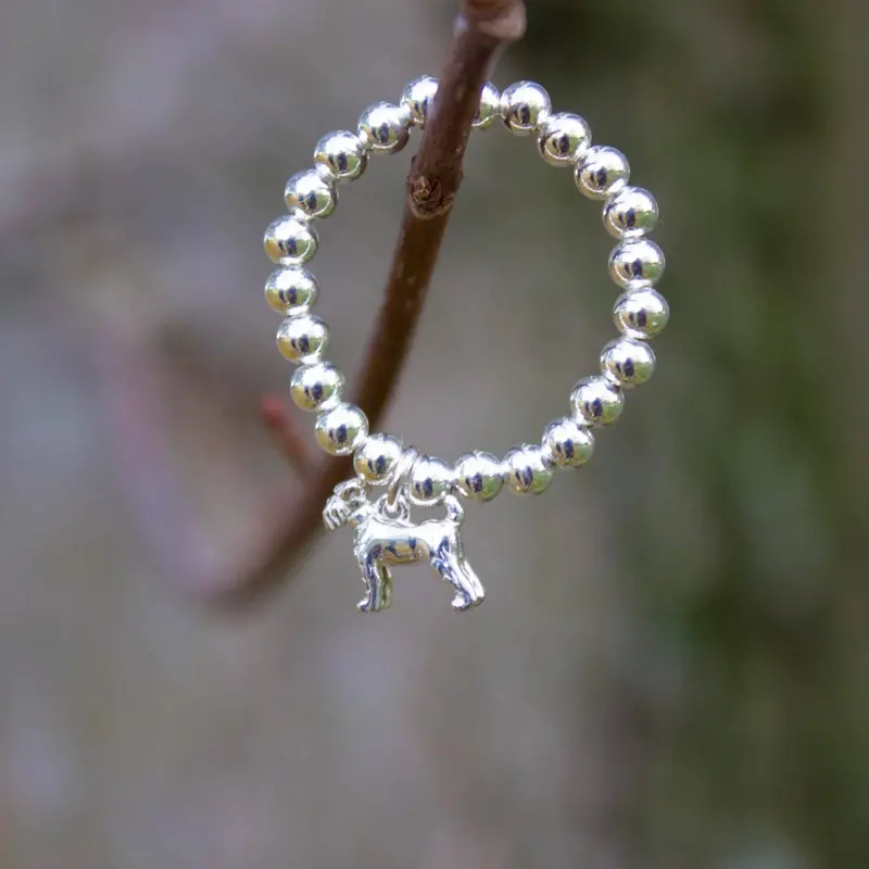 Schnauzer Charm Sterling Silver Beaded Ring 1