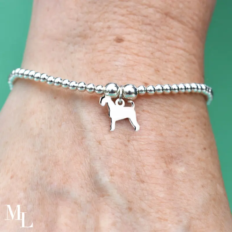 Schnauzer Silhouette Ball Bead Bracelet – Custom Silver Design 1