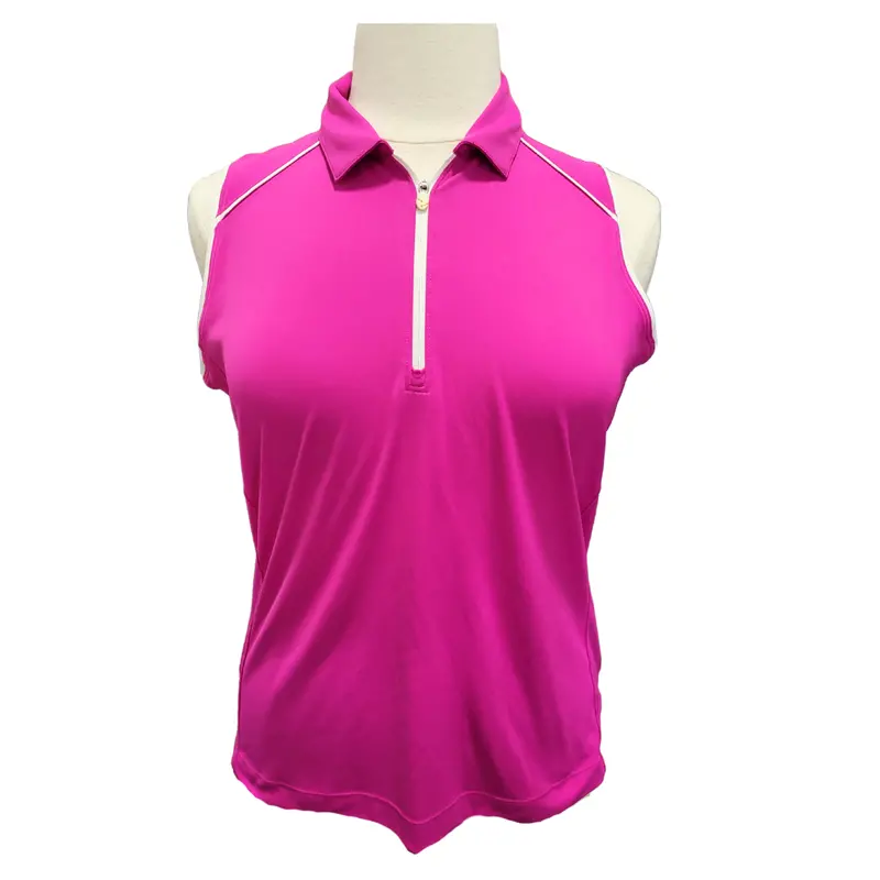 Slazenger Hot Pink Sleeveless Golf Polo With Crisp White Trim – Women'S Sporty Style, Size Xl 1