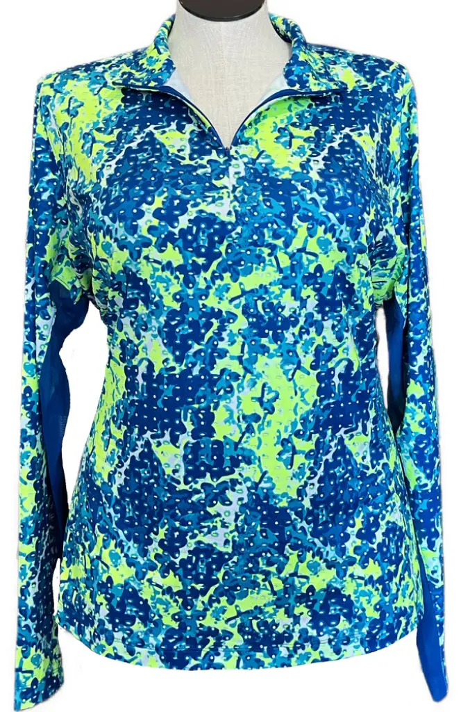 Slazenger Women'S Blue-And-Neon Yellow Long-Sleeve Mock Neck Sun Shirt – Size Xxl 1