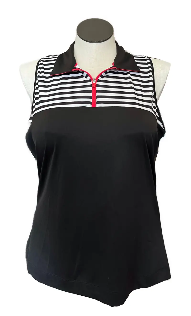 Slazenger Women'S Sleeveless Striped Golf Polo – Black And White Design, Size Xl 1