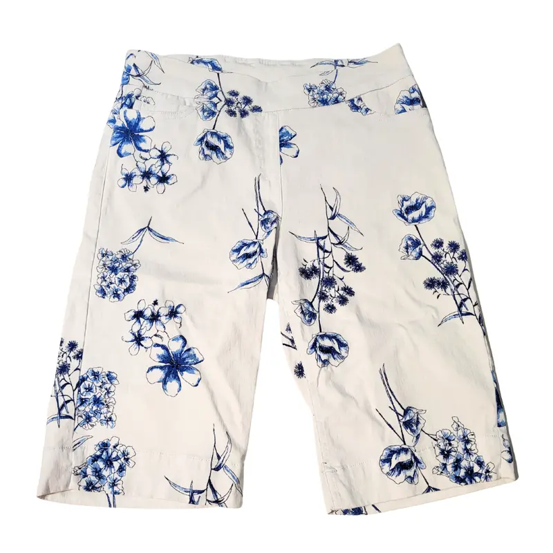 Slimsation Women'S White & Blue Floral Golf Shorts - Size 6 1