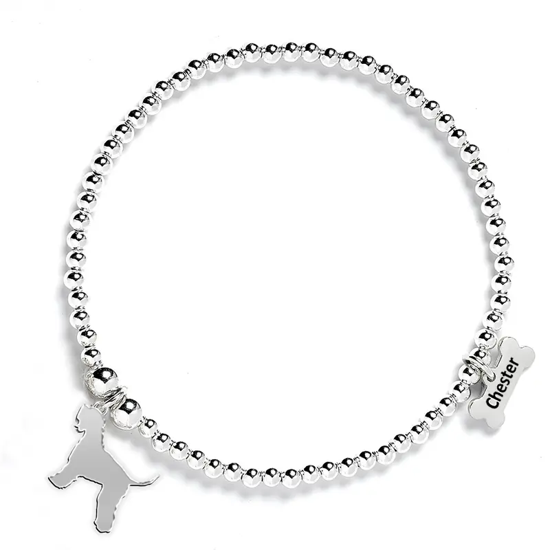 Soft Coated Wheaten Terrier Silver Beaded Bracelet – Warm-Toned Canine Charm 1