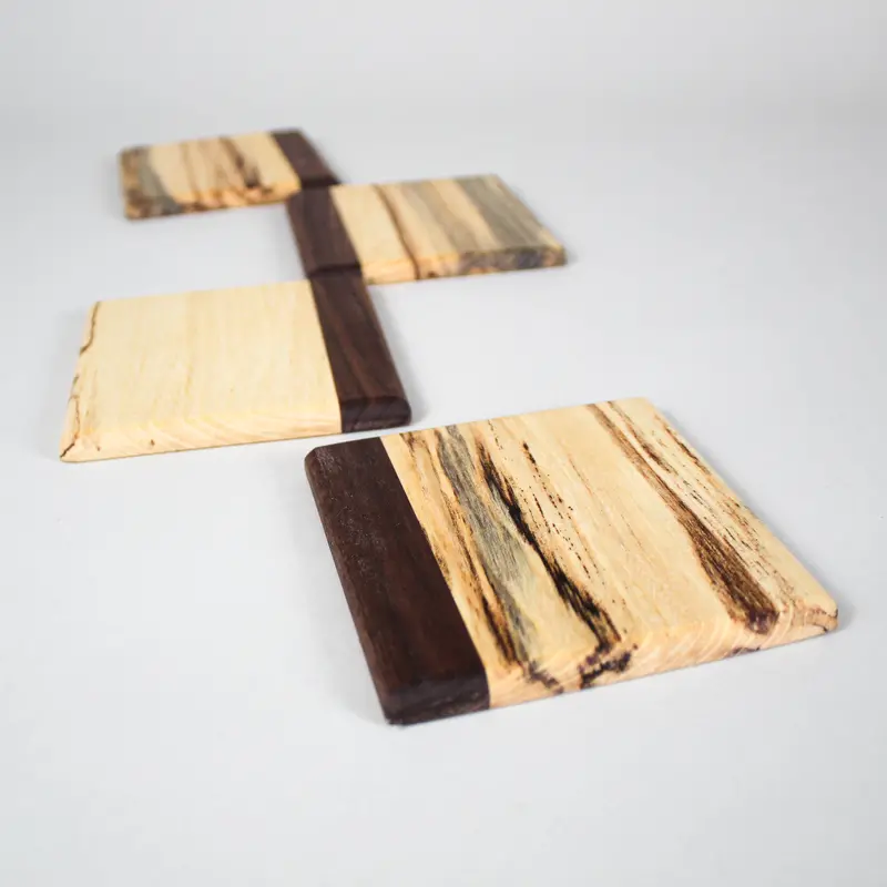 Spalted Maple And Black Walnut Wood Coaster Set – Dual-Tone Handmade 1