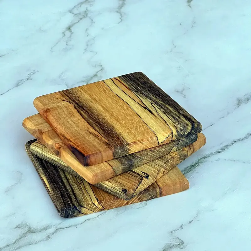 Spalted Maple Wood Coaster Set – Natural Grain Finish 1