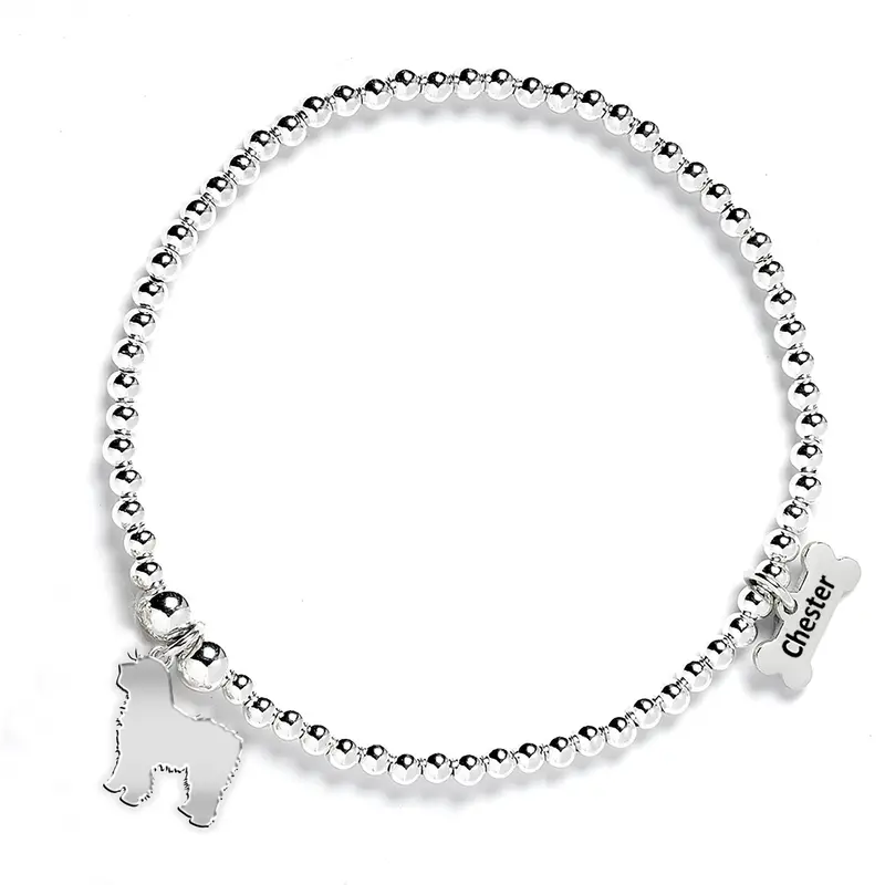 Spanish Water Dog Silver Ball Bead Bracelet – Custom Engraved 1