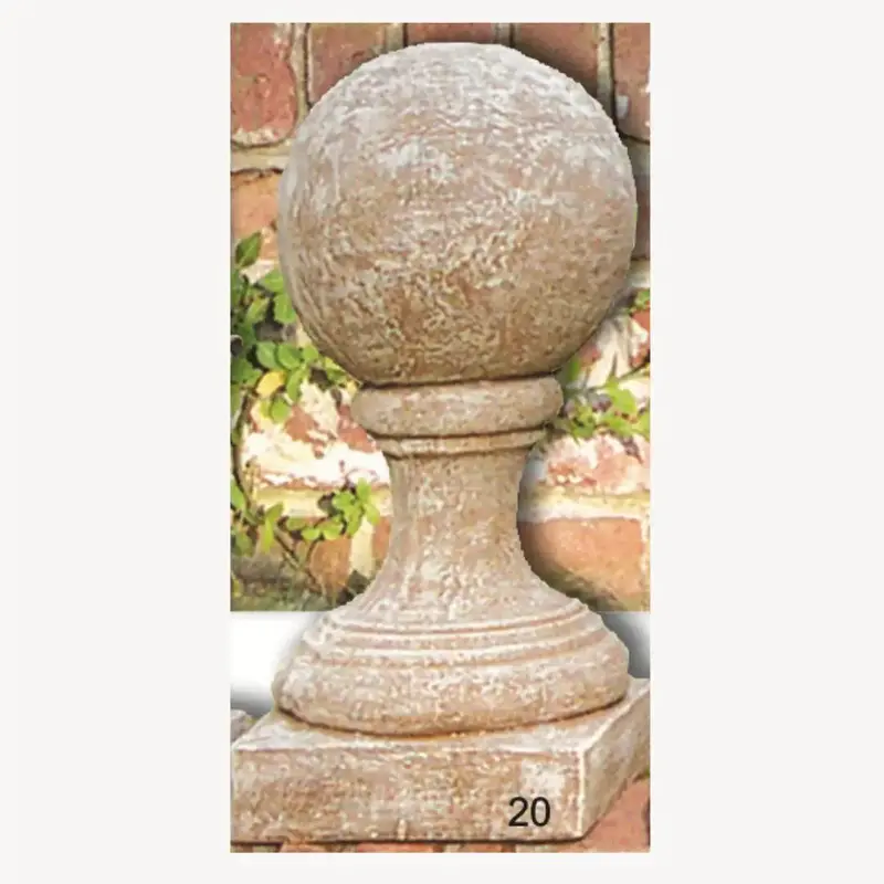 Sphere Garden Finial – Cement Lawn Ornament On Square Base, 21"H × 10"W 1