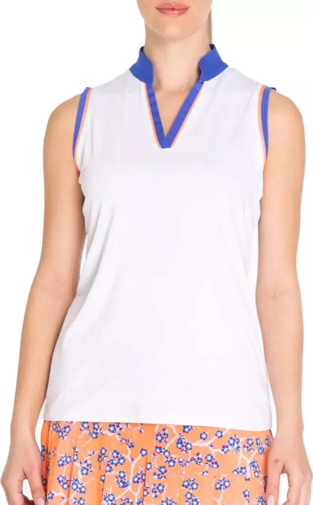 Sport Haley Newport Sleeveless Golf Polo – White/Blue/Coral Blend 1