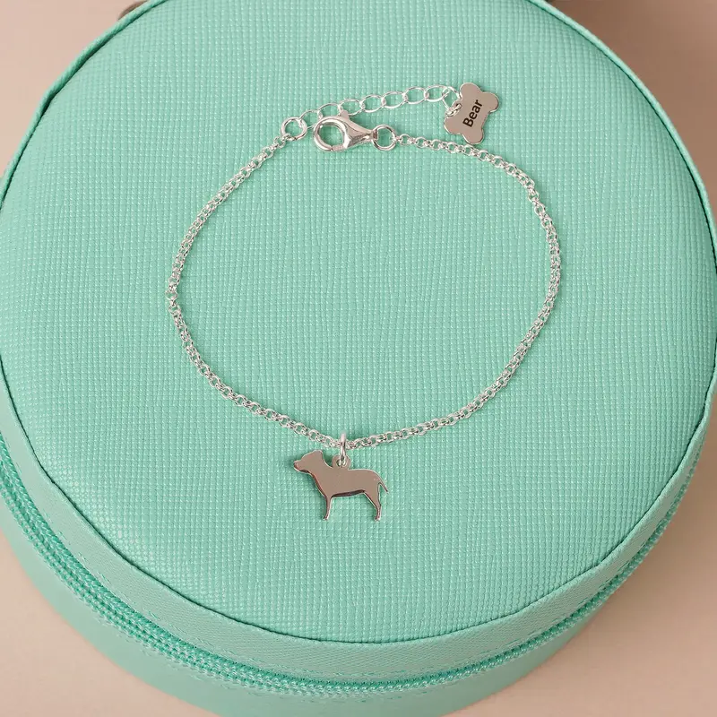 Staffordshire Bull Terrier Charm Bracelet – Custom-Cut Sterling Silver 1