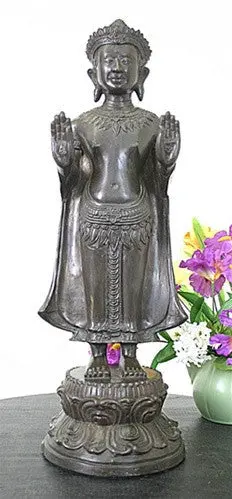 Standing Bodhisattva Bronze Statue – Traditional Asian Spiritual Figure, 22-Inch Tall 1