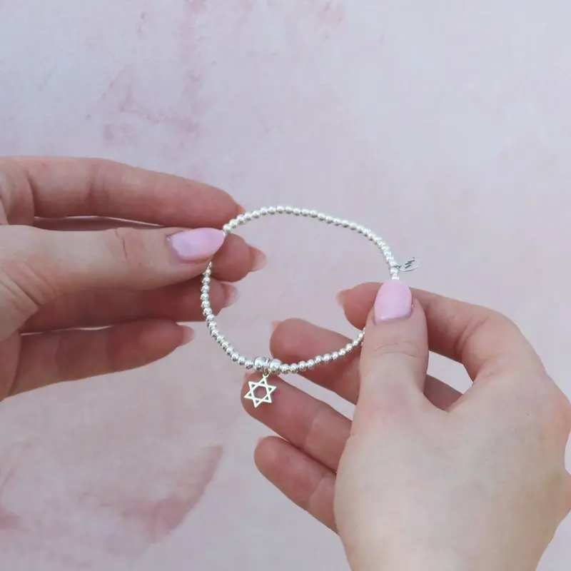 Star Of David Beaded Bracelet In Polished Sterling Silver 1