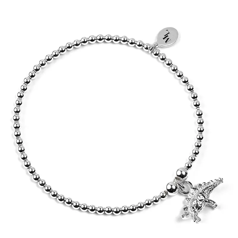 Stegosaurus Charm Bracelet – Sterling Silver Ball Bead Style 1