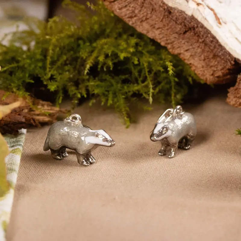 Sterling Silver Enamel Badger Charm For Custom Jewelry 1