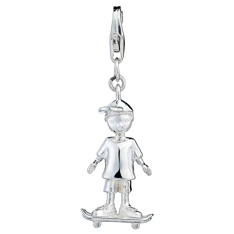 Sterling Silver Skateboarder Charm – Dynamic & Modern Design 1