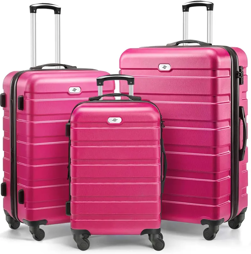 Suitour Rose Red 3-Piece Hardshell Luggage Set: Tsa-Locked Spinner Suitcases (20"/24"/28") 1