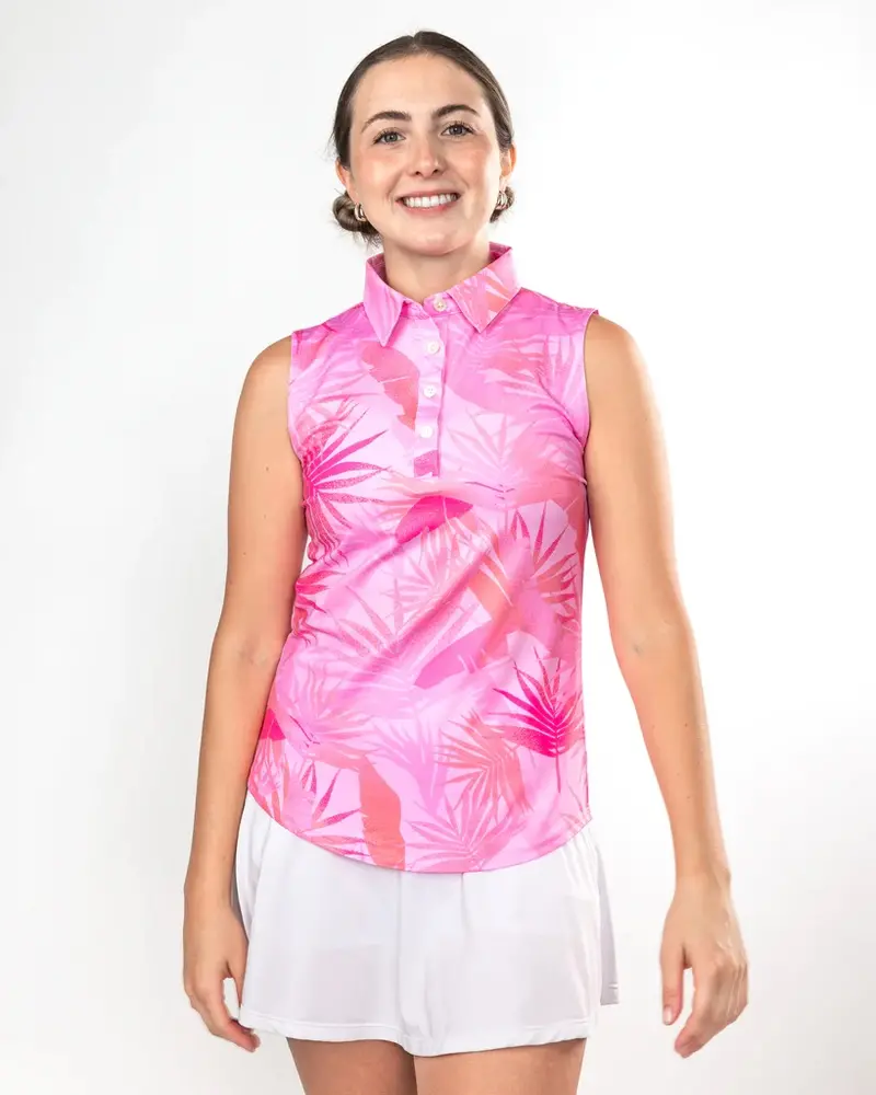 Sunday Swagger Blush Bomber-Style Sleeveless Golf Polo – Modern Cut 1