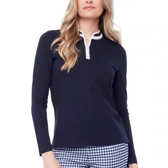 Swing Control Navy Pique Long-Sleeve Golf Shirt – Size S 1