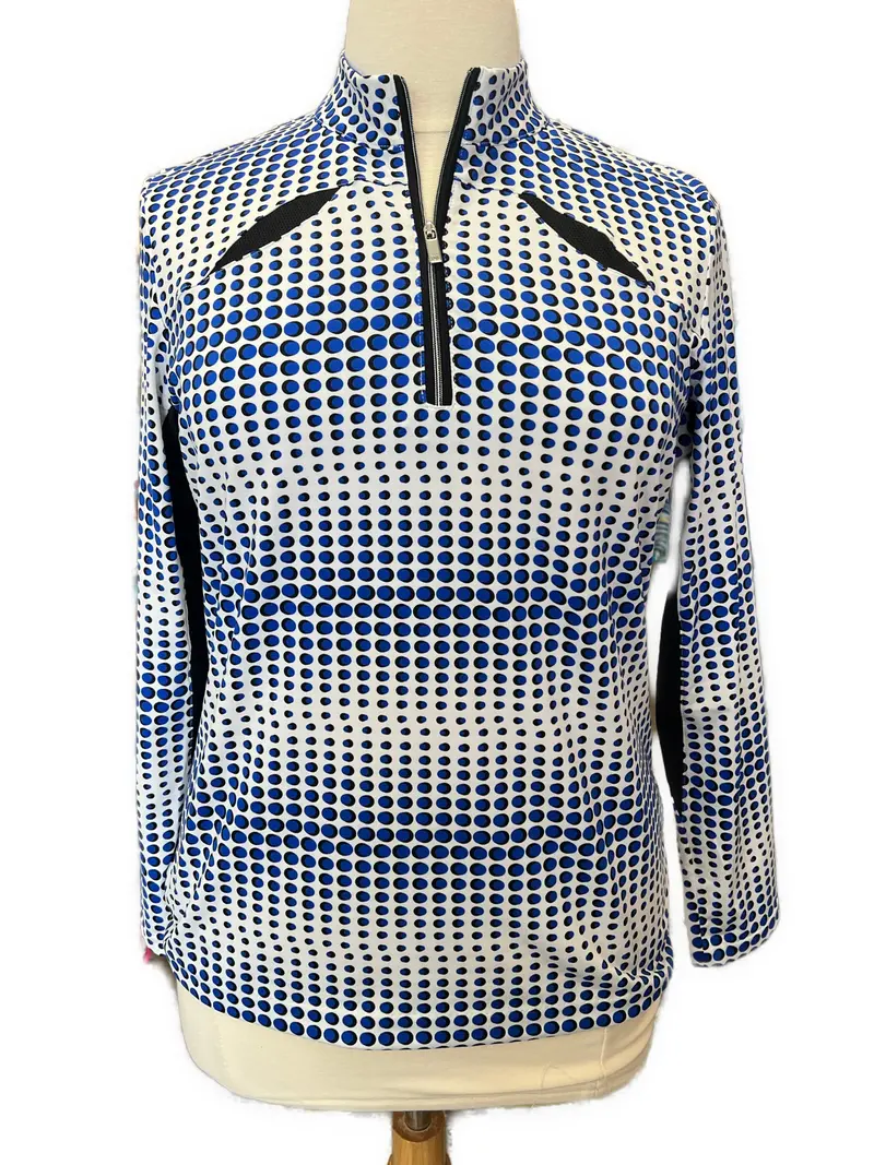 Tail Activewear Dot-Print Golf Pullover In White, Blue, And Black – Size Xl 1