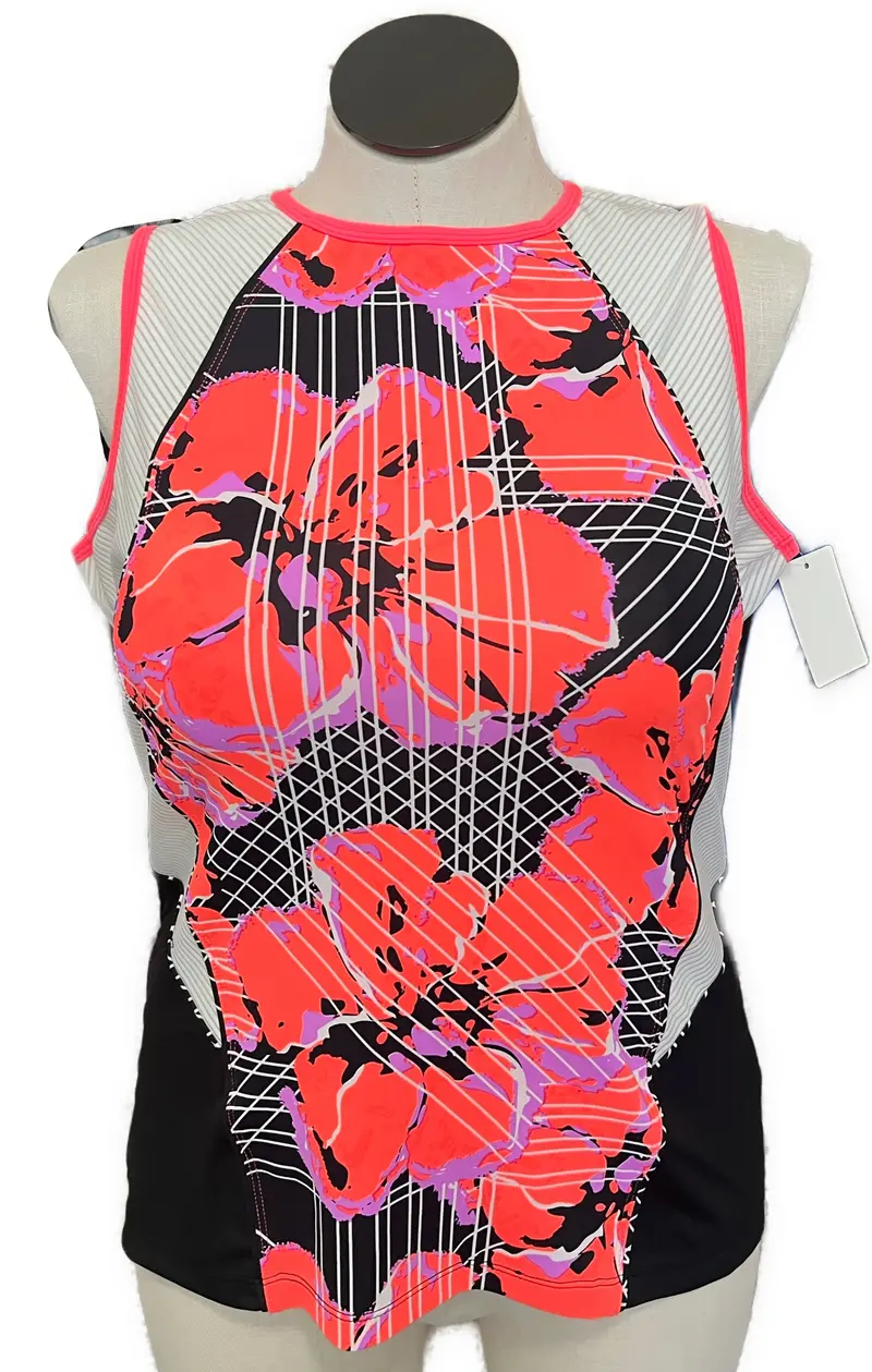 Tail Black-White-Floral Tennis Tank – Versatile Sporty Top, Size Xl 1
