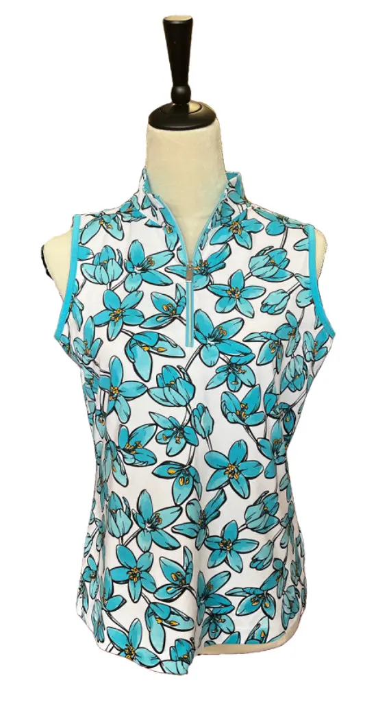 Tail Blue Daisy Print Sleeveless Golf Top – Size M, Breathable Fabric 1