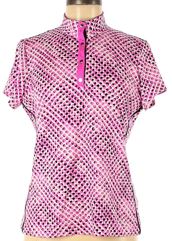 Tail Dot Print Sleeveless Polo – White, Pink, Black, Size M 1