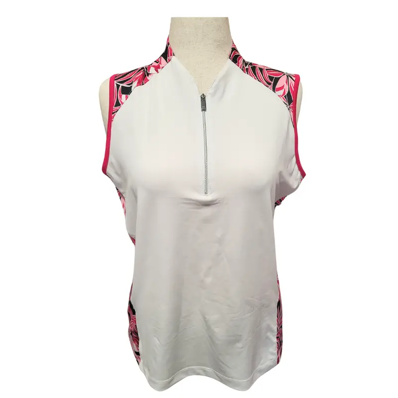 Tail Magenta, White, And Black Floral Funnel-Neck Golf Polo - Size Xl 1