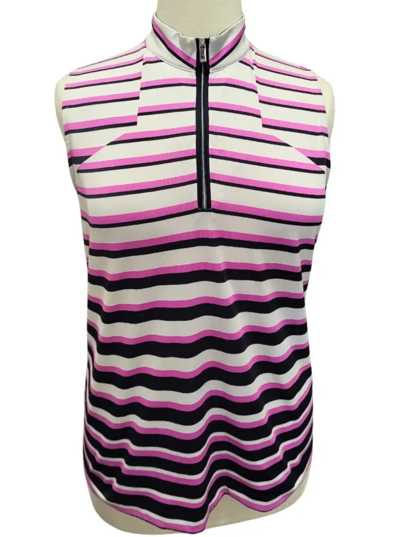 Tail White Label Magenta-Black-White Sleeveless Mock Golf Top – Modern Contrast Design, Size Xl 1