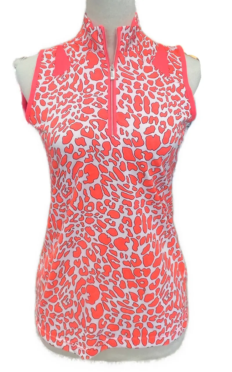Tail White Label Neon Coral Animal-Print Sleeveless Golf Top – Size Xs 1