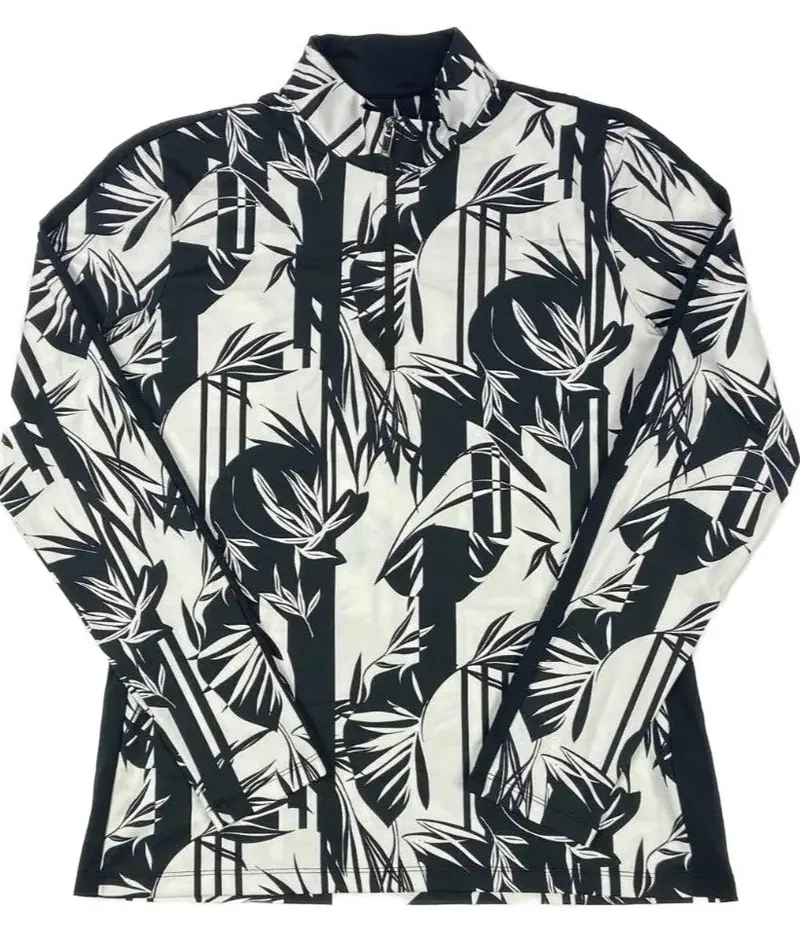 Tail White Label Palm Print Long Sleeve Golf Top – Black & White, Size Xxl 1