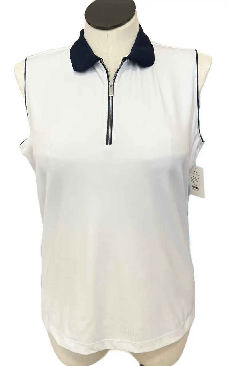 Tail White Ribbed Golf Top – Navy Trim Detail, Comfort-Focused Fit, Xl 1