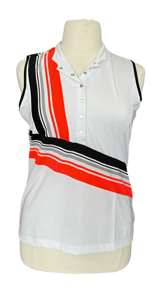 Tail White Striped Sleeveless Golf Polo With Accent Details – Size Xl 1