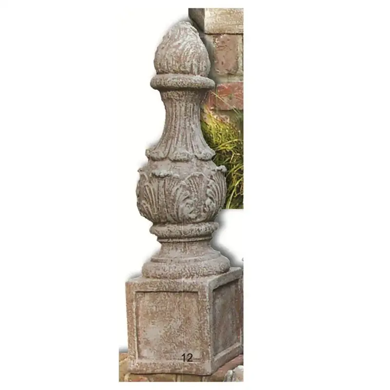 Tall Grenada-Style Garden Finial With Square Base – Textured Cement Lawn Ornament, 33" H × 9" W 1