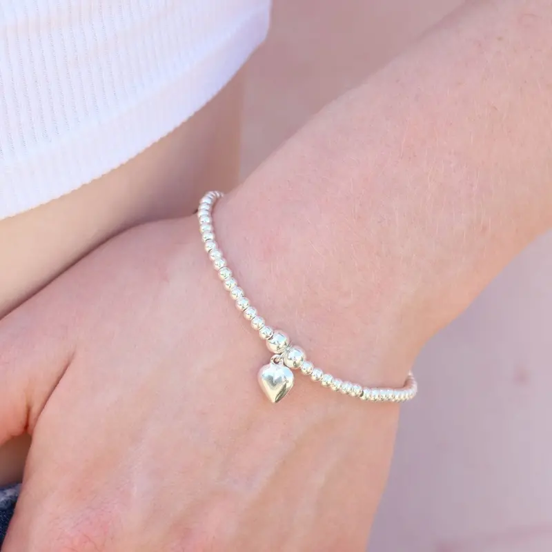 Textured Puffy Heart Bracelet With Silver Ball Beads 1