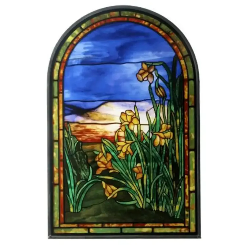 Tiffany Yellow Daffodils Landscape Stained Glass Panel 1