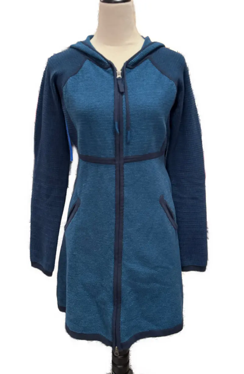Title Nine Hooded Full-Zip Sweater Dress – Navy & Sky Color Block, Size M – $189 1
