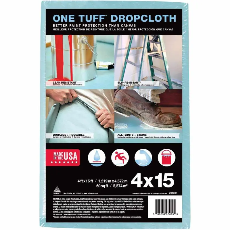 Trimaco One Tuff 4 Ft × 15 Ft Dupont Sontara Light Blue Premium Drop Cloth 1