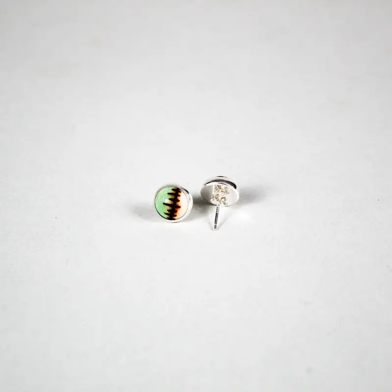 Turquoise Stitch Detail Stud Earrings – Hand-Painted Wood Accents 1