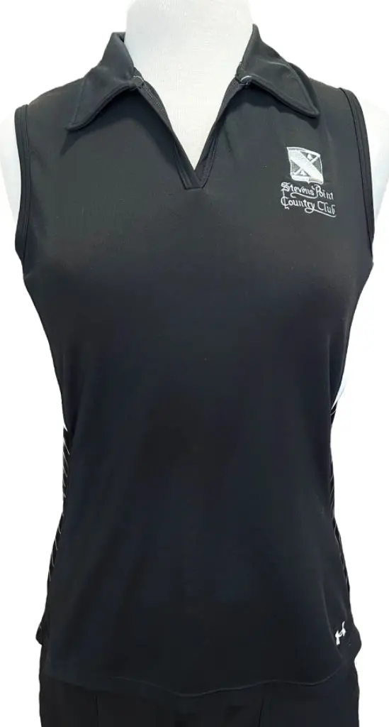 Under Armour Black Sleeveless Golf Polo – Striped Panel Detail, Size M 1