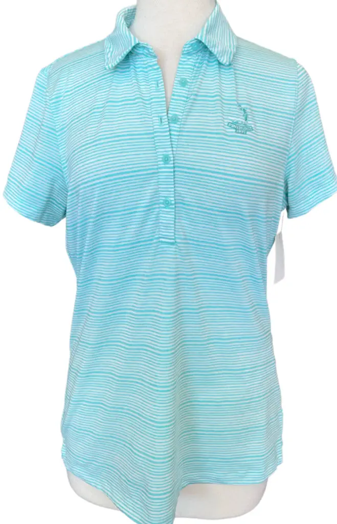 Under Armour Jade And White Striped Golf Polo – Pinehurst Logo, Size L 1