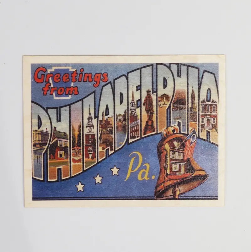 Vintage-Style 'Greetings From Philadelphia, Pa' Wooden Postcard 1