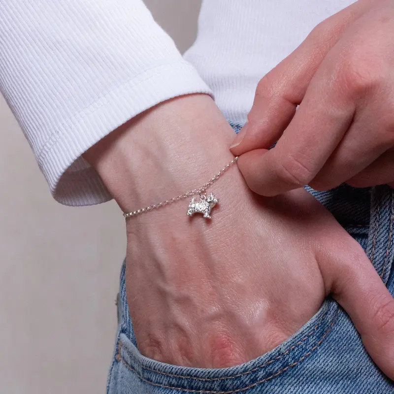 West Highland Terrier Charm Bracelet – Fine Silver Link Chain 1