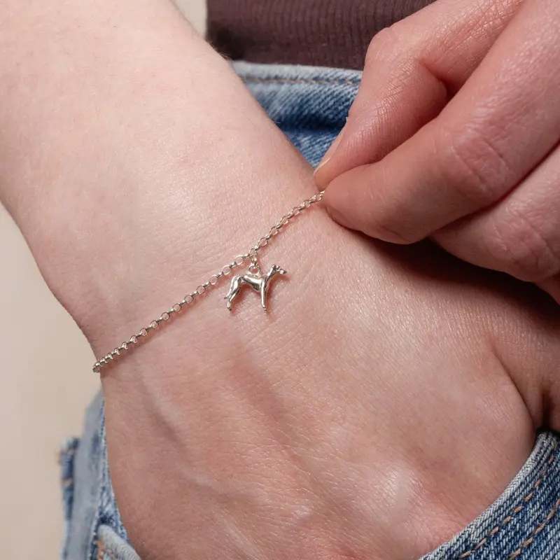 Whippet Dainty Sterling Silver Chain Bracelet – Custom Engraved 1