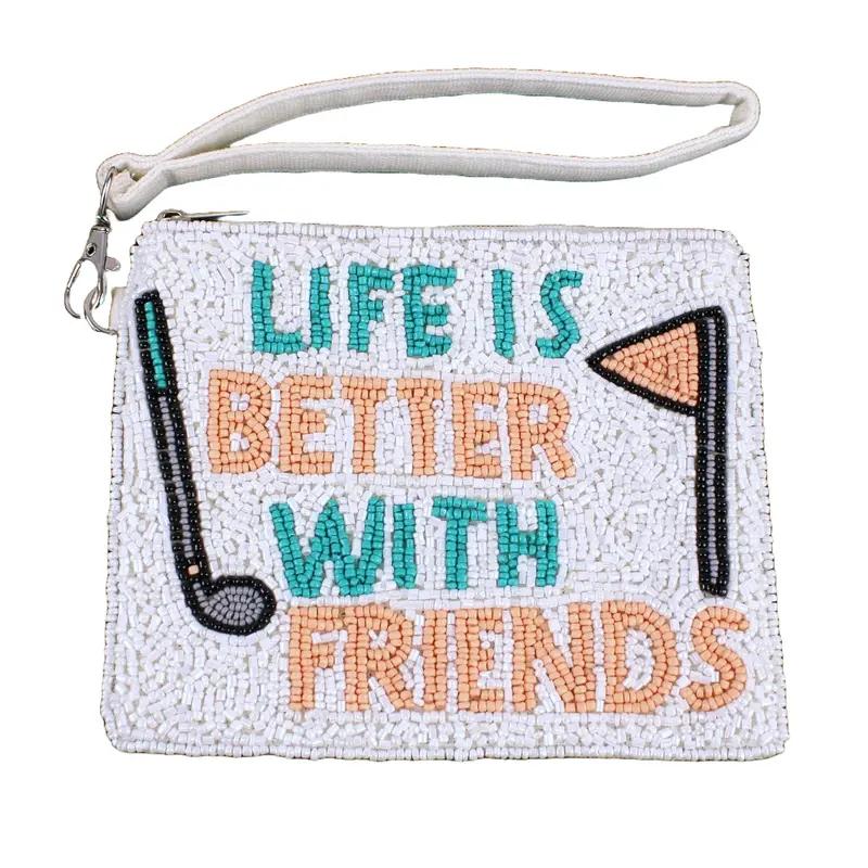 White 'Life Is Better With Friends' Beaddie Bag For Golf Accessories 1