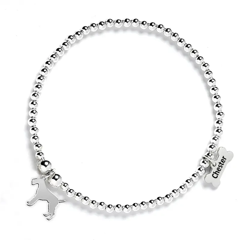Wire Fox Terrier Beaded Bracelet – Personalized Sterling Silver Design 1